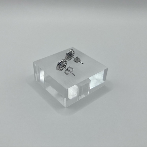 Round Sterling Silver Studs with Diamond Accent - Picture 5 of 5